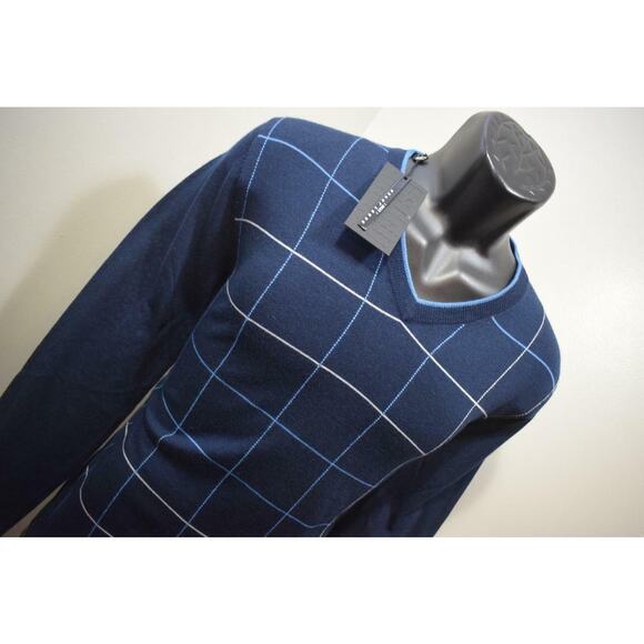 40040 New Bobby Jones 1930 Wool Silk Windowpane V Neck Sweater Medium $195